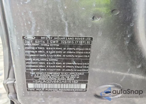 2016 Land Rover Lr4 Hse из США, поврежденный, VIN SALAG2V64GA815162